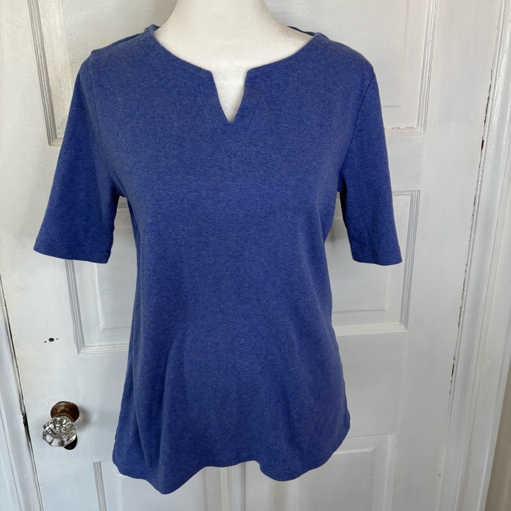 Talbots Short-Sleeve Notch Tee in Indigo Blue